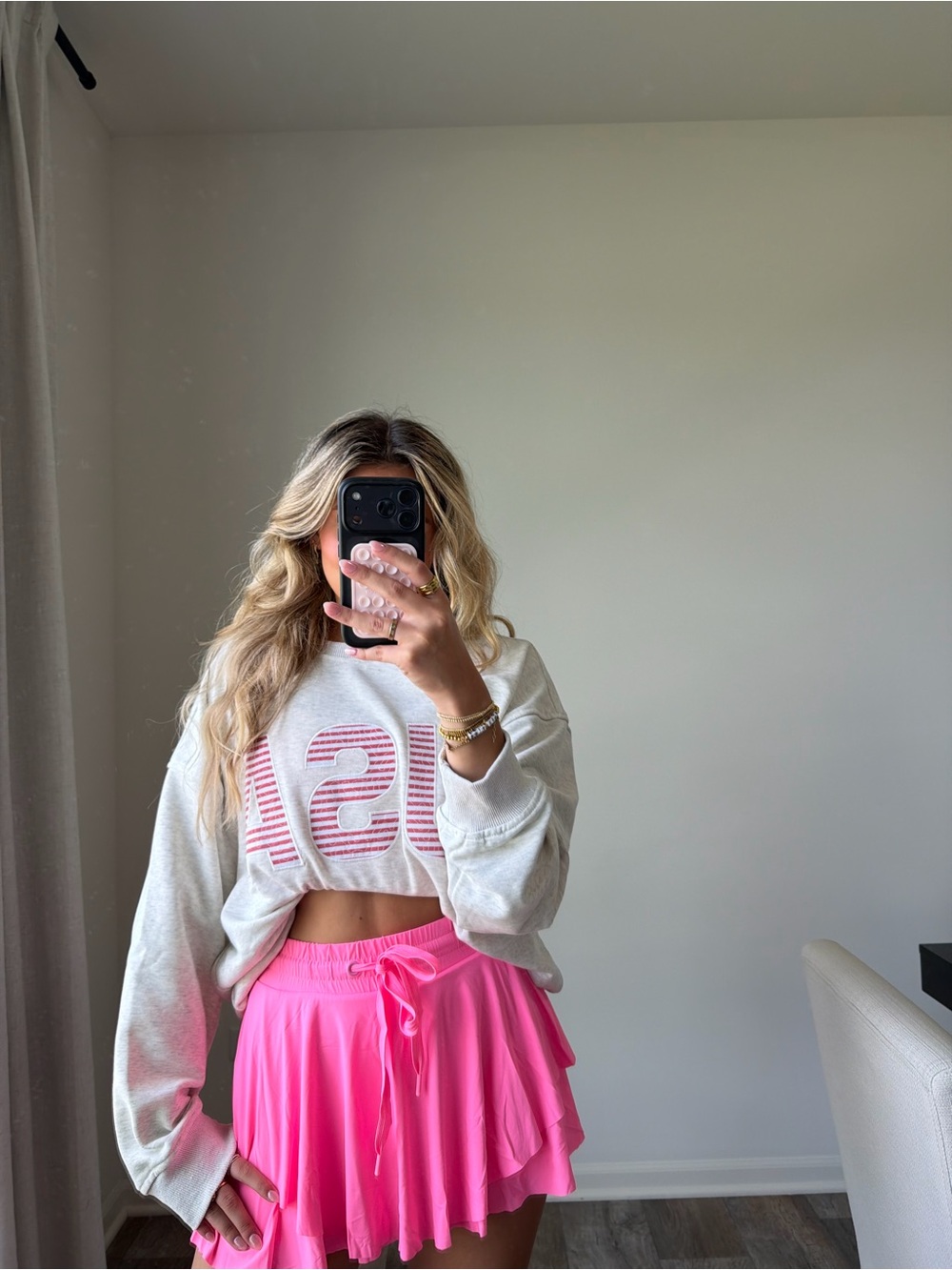 These three pink active skort butterfly